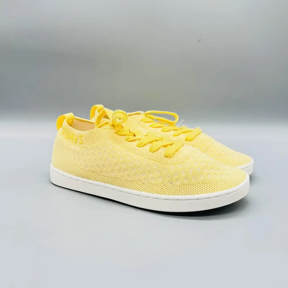 SUAVS Shoes Womens 7 Yellow Knit Lace Up Walking Sneakers Lightweight Comfort